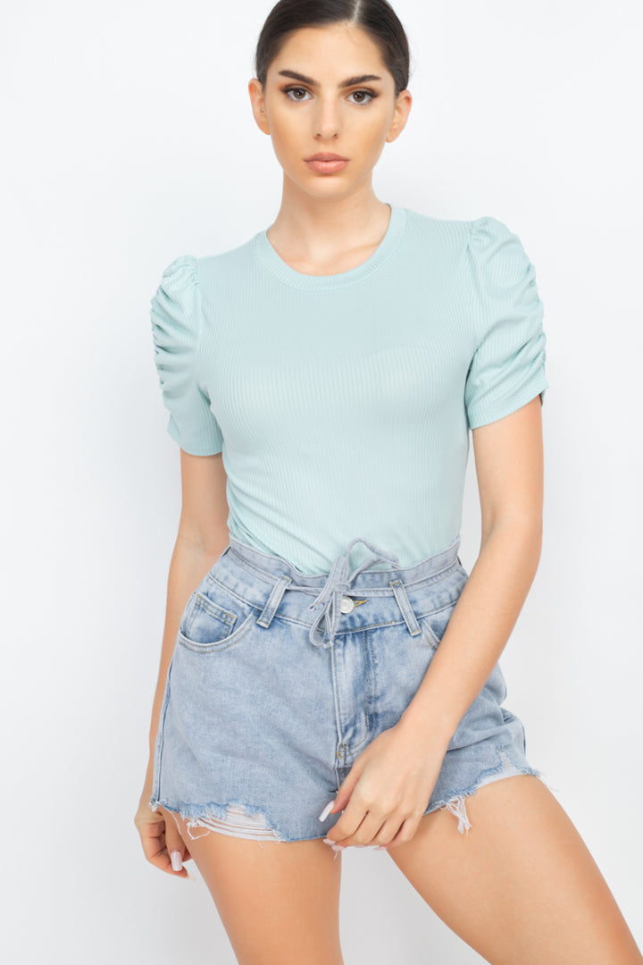 Iris Basic Ruched Sleeve Tee Shirts & Tops RYSE Clothing Co. Dusty Mint S 