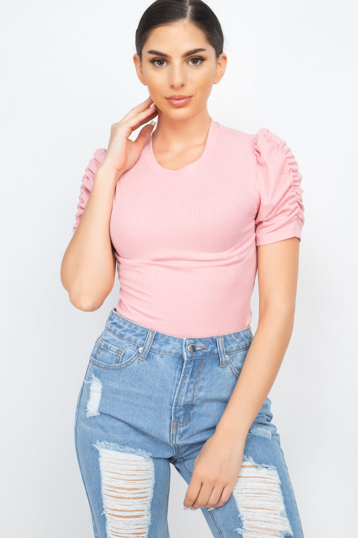 Iris Basic Ruched Sleeve Tee Shirts & Tops RYSE Clothing Co. Dusty Pink S 