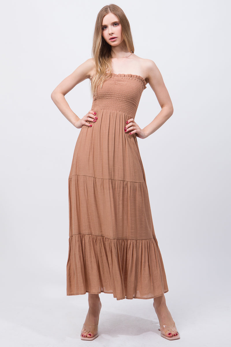 Love Tree Strapless Tiered Maxi Dress Maxi Dresses RYSE Clothing Co. Clay S 