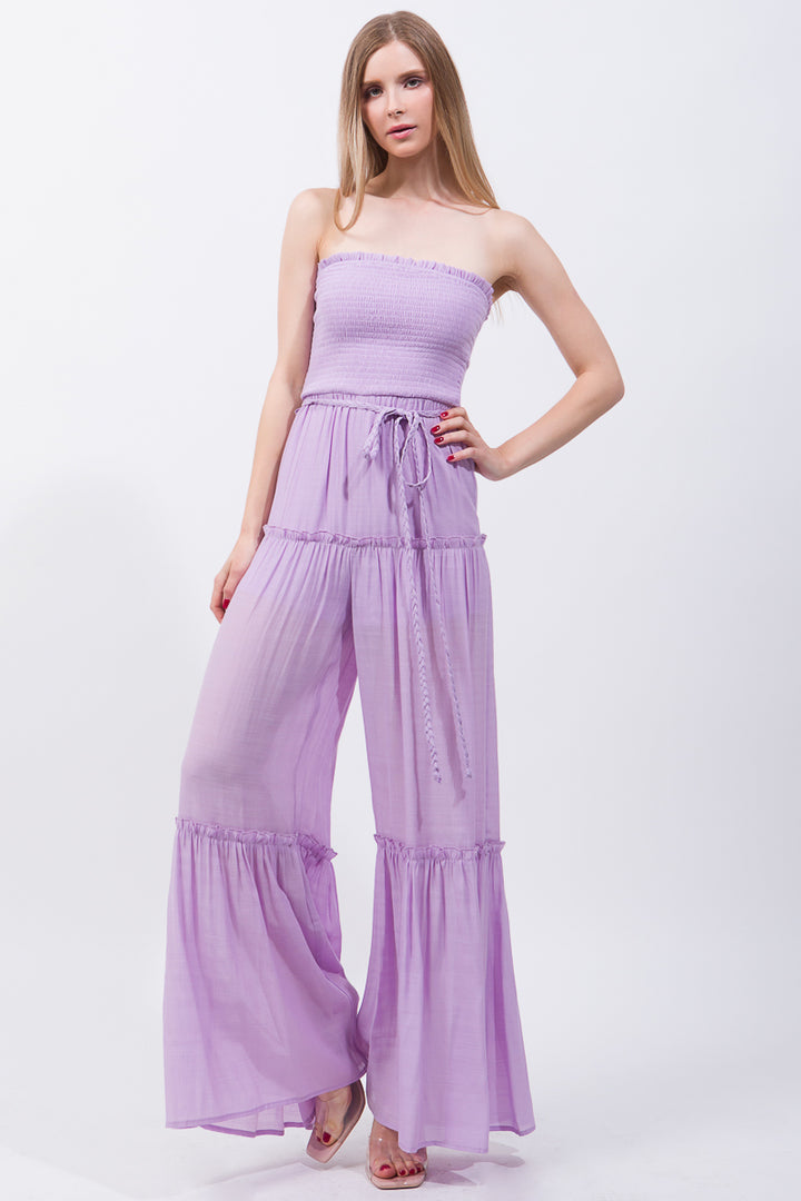 Love Tree Strapless Smocked Tiered Jumpsuit  RYSE Clothing Co. Lilac S 