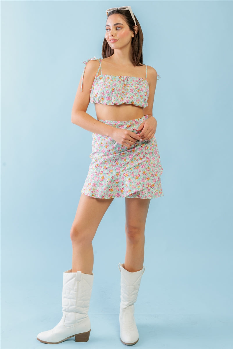 Tasha Apparel Floral Strappy Crop Top & High Waist Wrap Hem Skirt Set  RYSE Clothing Co.   