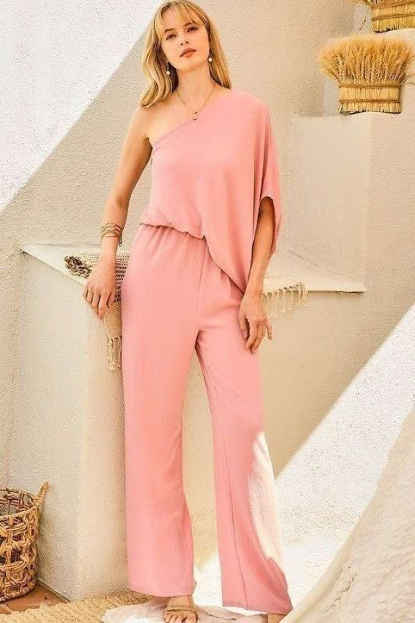 Main Strip Felicia One Shoulder Jumpsuit Jumpsuits & Rompers RYSE Clothing Co. Mauve S 