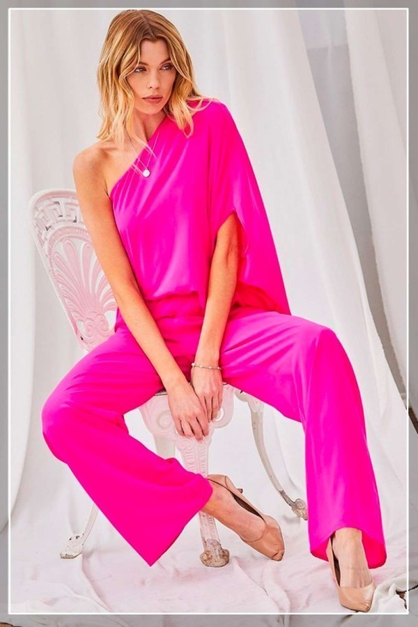 Main Strip Felicia One Shoulder Jumpsuit Jumpsuits & Rompers RYSE Clothing Co. Fuchsia S 