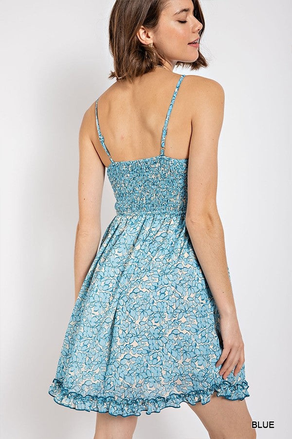 Gigio Floral Ruffle Trim Mini Dress Dresses RYSE Clothing Co.   