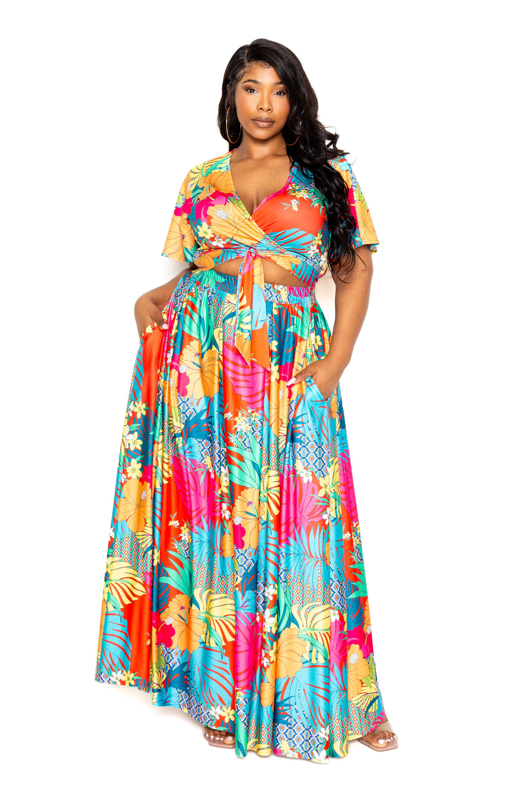 Buxom Couture Tropical Maxi Skirt & Top Set Outfit Sets RYSE Clothing Co. 1XL  