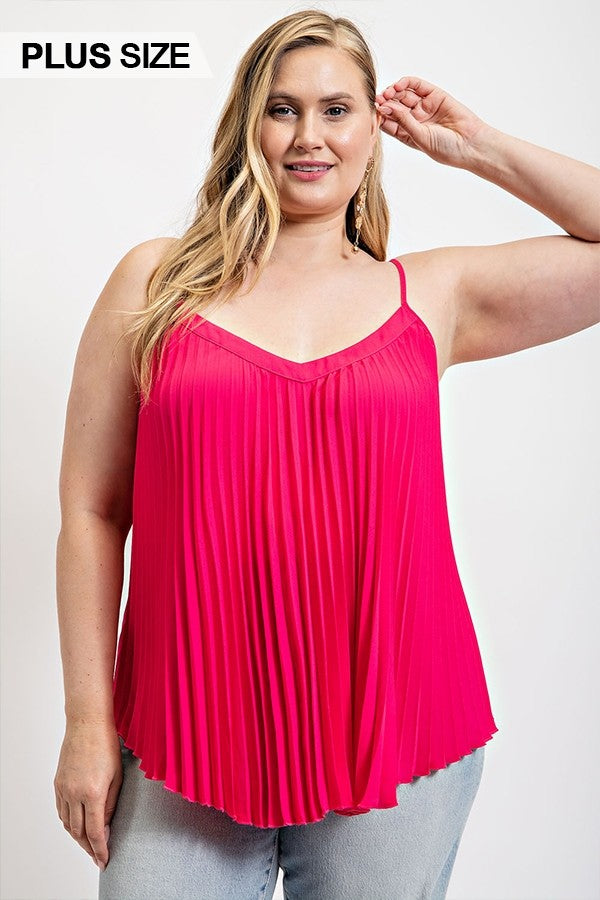 Gigio Pleated Flounce Tank Shirts & Tops RYSE Clothing Co. Hot Pink XL 