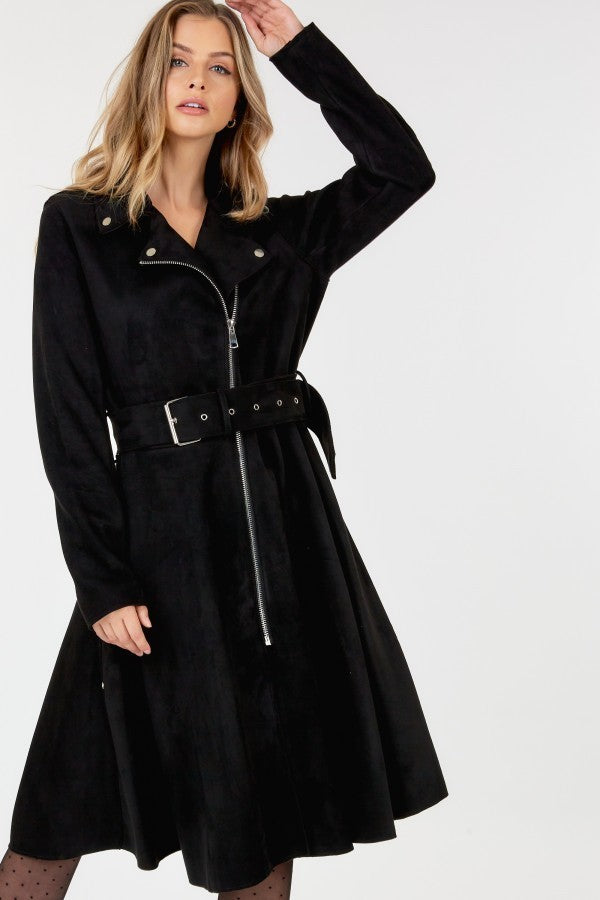CQ by CQ Belted Faux Suede Coat Coats & Jackets RYSE Clothing Co. Black S 