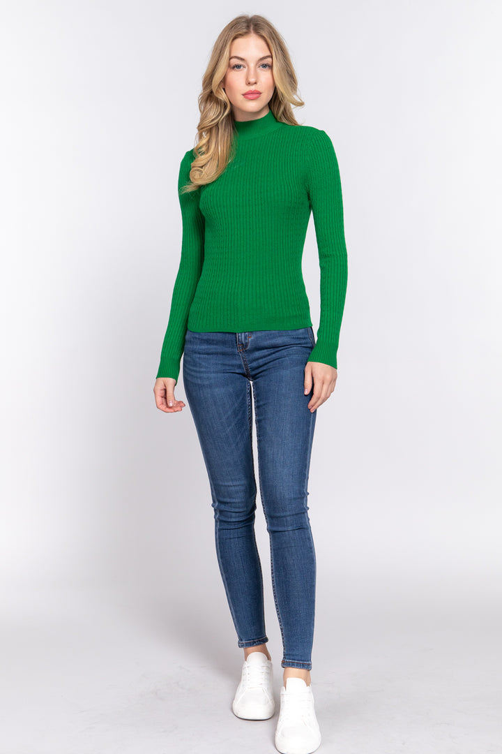 Active Basic Ribbed Mock Neck Sweater Shirts & Tops RYSE Clothing Co. Green S 