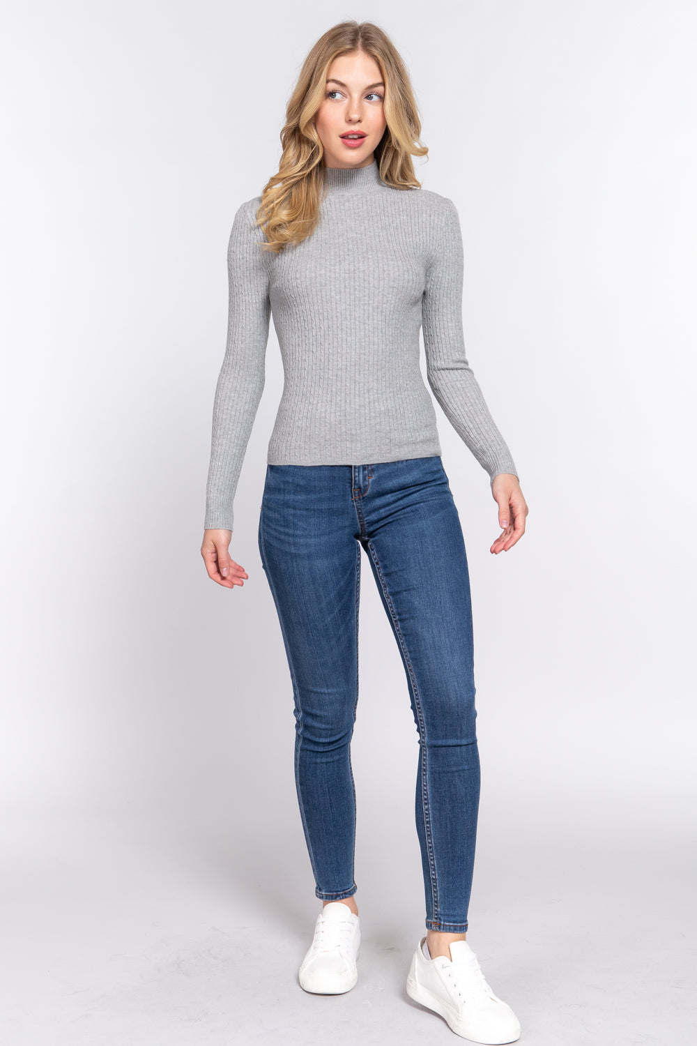 Active Basic Ribbed Mock Neck Sweater Shirts & Tops RYSE Clothing Co. Heather Grey S 