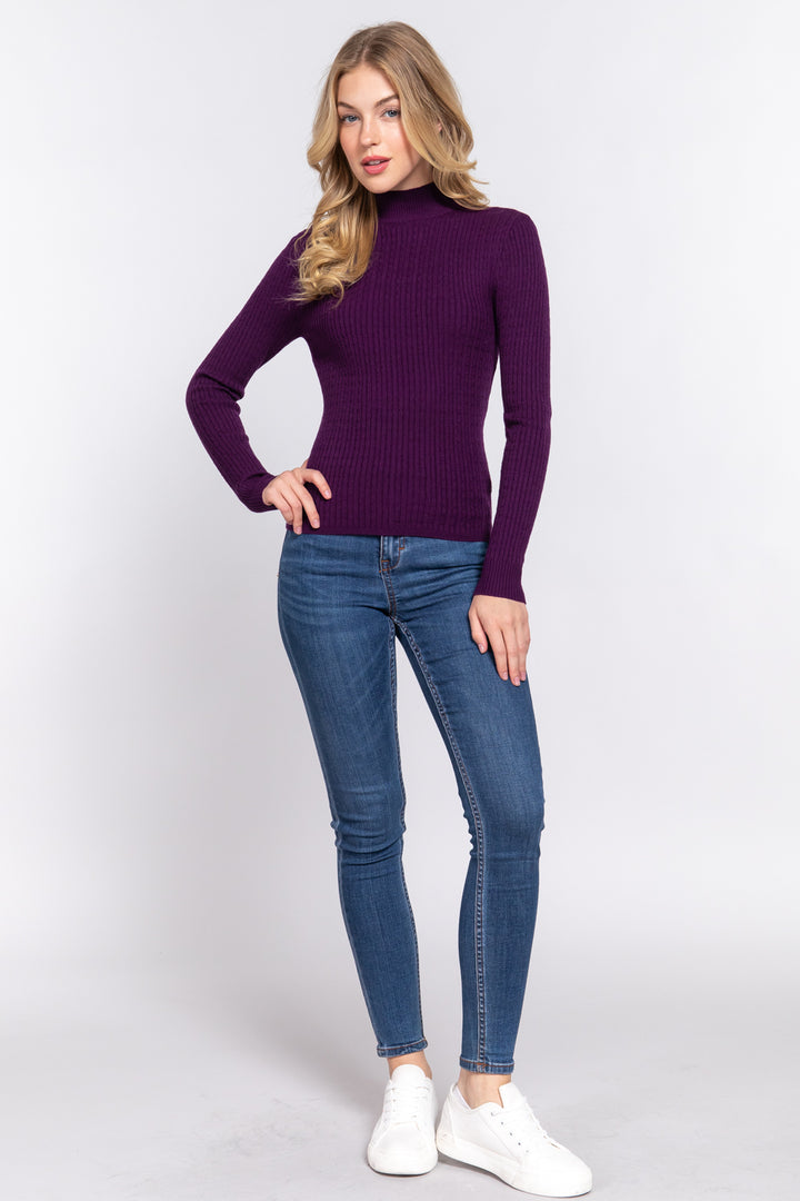 Active Basic Ribbed Mock Neck Sweater Shirts & Tops RYSE Clothing Co. Purple S 