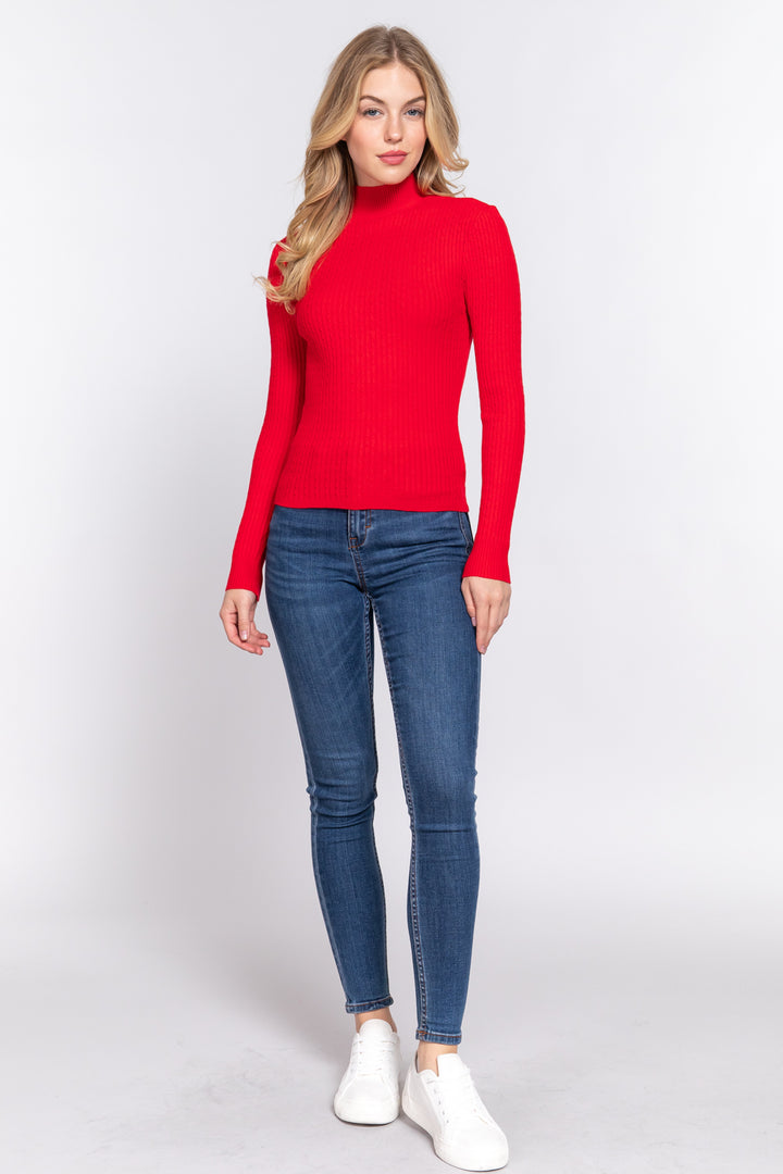 Active Basic Ribbed Mock Neck Sweater Shirts & Tops RYSE Clothing Co. Red S 