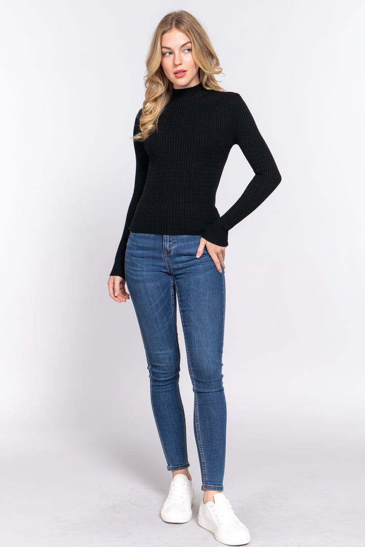 Active Basic Ribbed Mock Neck Sweater Shirts & Tops RYSE Clothing Co. Black S 