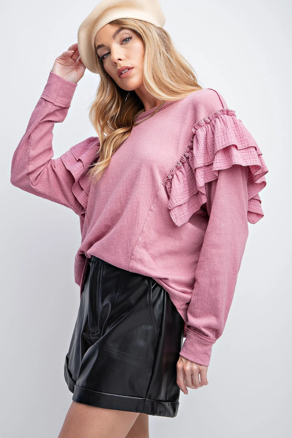 Easel Double Ruffle Sleeves Top Shirts & Tops RYSE Clothing Co.   