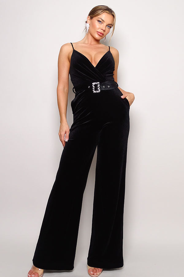 Cefian Belted Velvet Jumpsuit Jumpsuits & Rompers RYSE Clothing Co. Black S 