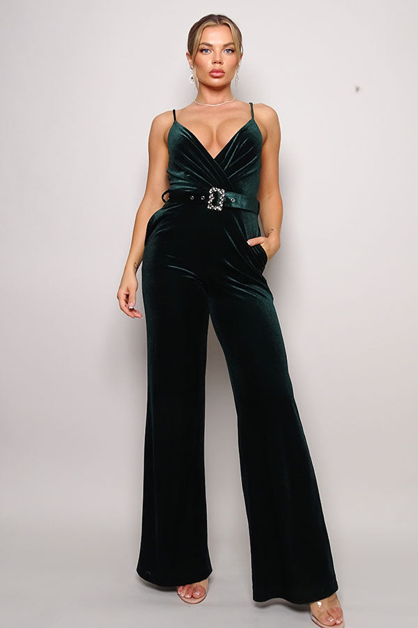 Cefian Belted Velvet Jumpsuit Jumpsuits & Rompers RYSE Clothing Co. Hunter Green S 