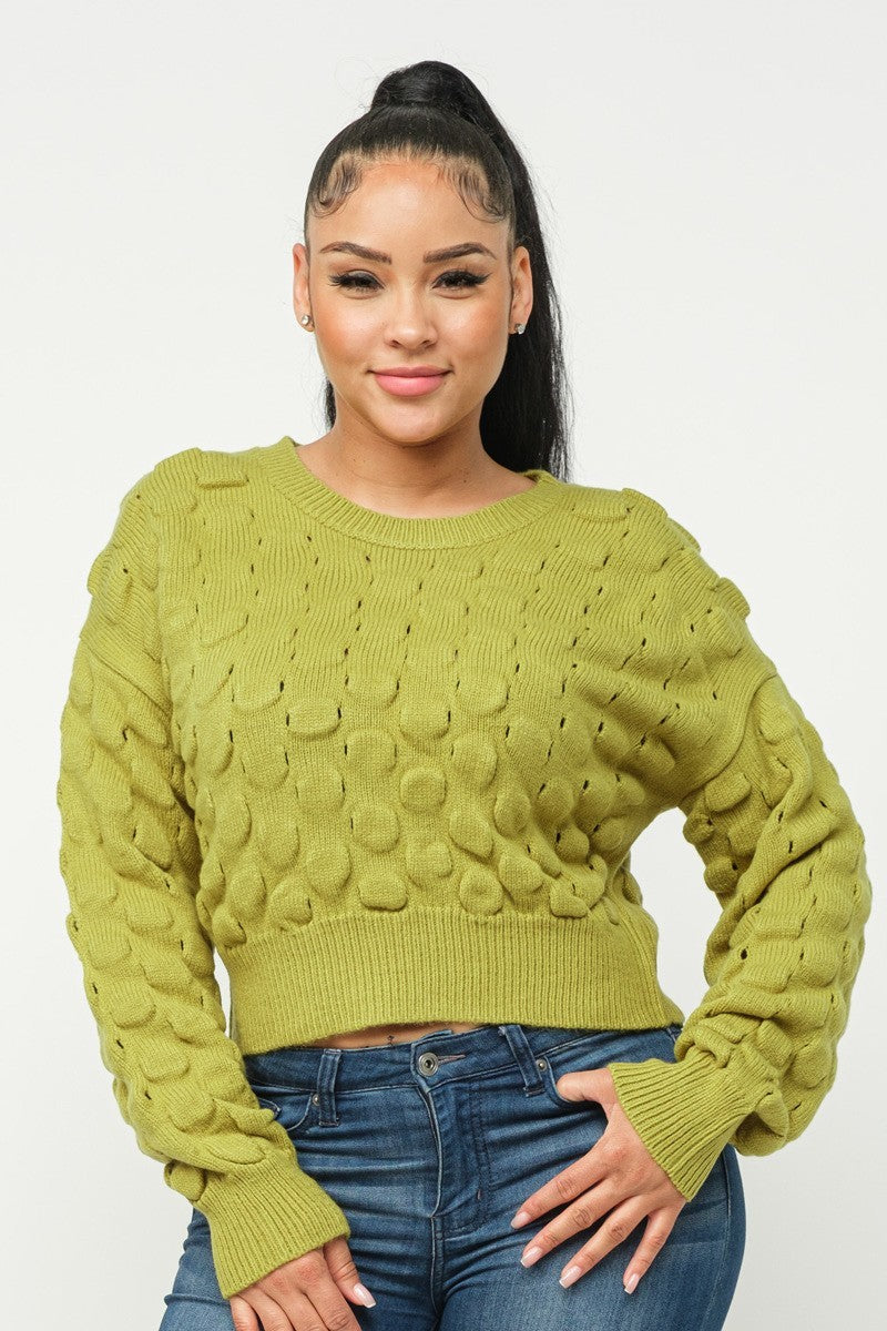 Hera Collection Textured Cropped Sweater Shirts & Tops RYSE Clothing Co. Avocado S 