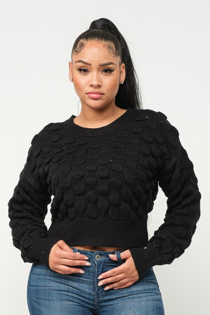 Hera Collection Textured Cropped Sweater Shirts & Tops RYSE Clothing Co. Black S 