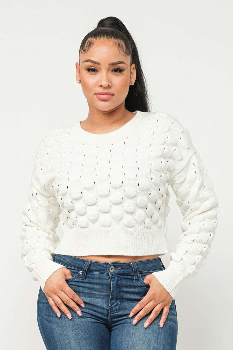 Hera Collection Textured Cropped Sweater Shirts & Tops RYSE Clothing Co. Cream S 