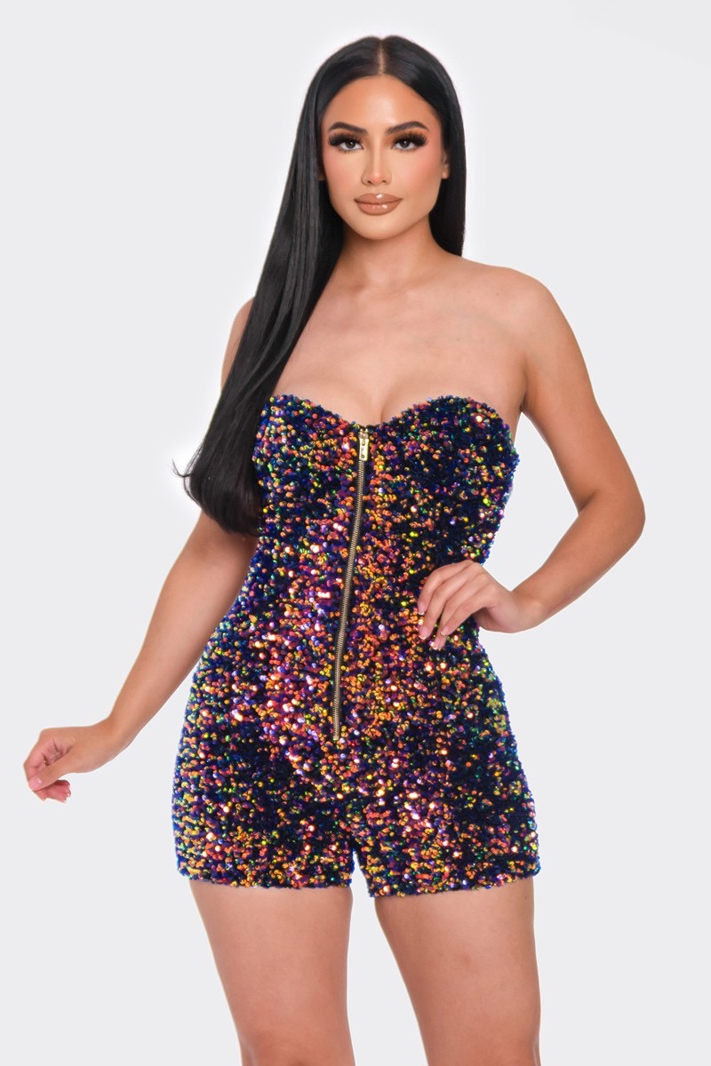Capsulle Zip Up Sequined Romper Jumpsuits & Rompers RYSE Clothing Co. S  
