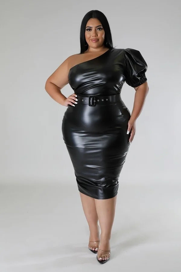 Good Time USA Vegan Leather Midi Dress Dresses RYSE Clothing Co. 1XL  