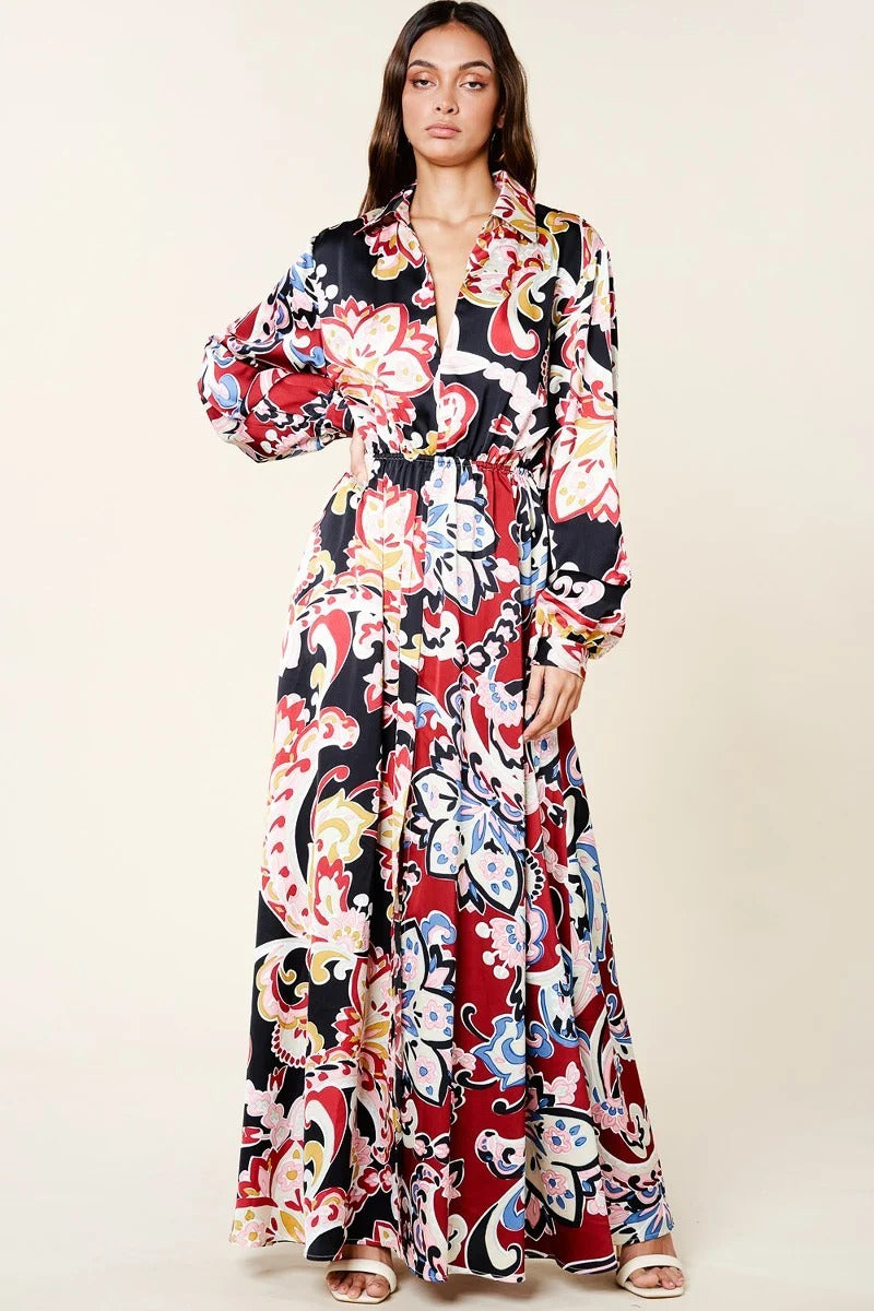 QMP Moda Printed Maxi Dress Dresses RYSE Clothing Co. S  