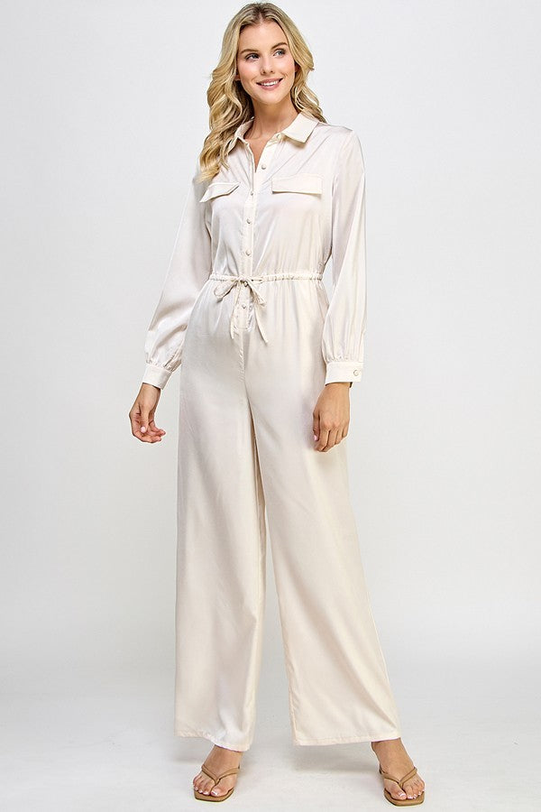 Milk & Honey Drawstring Waist Jumpsuit Jumpsuits & Rompers RYSE Clothing Co. Champagne S 