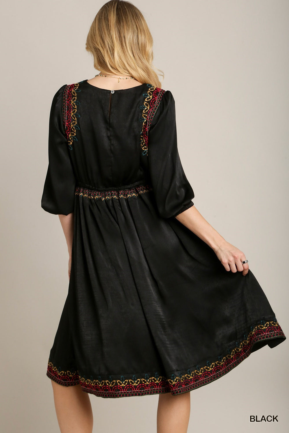 Umgee Satin Embroidered Midi Dress Dresses RYSE Clothing Co.   