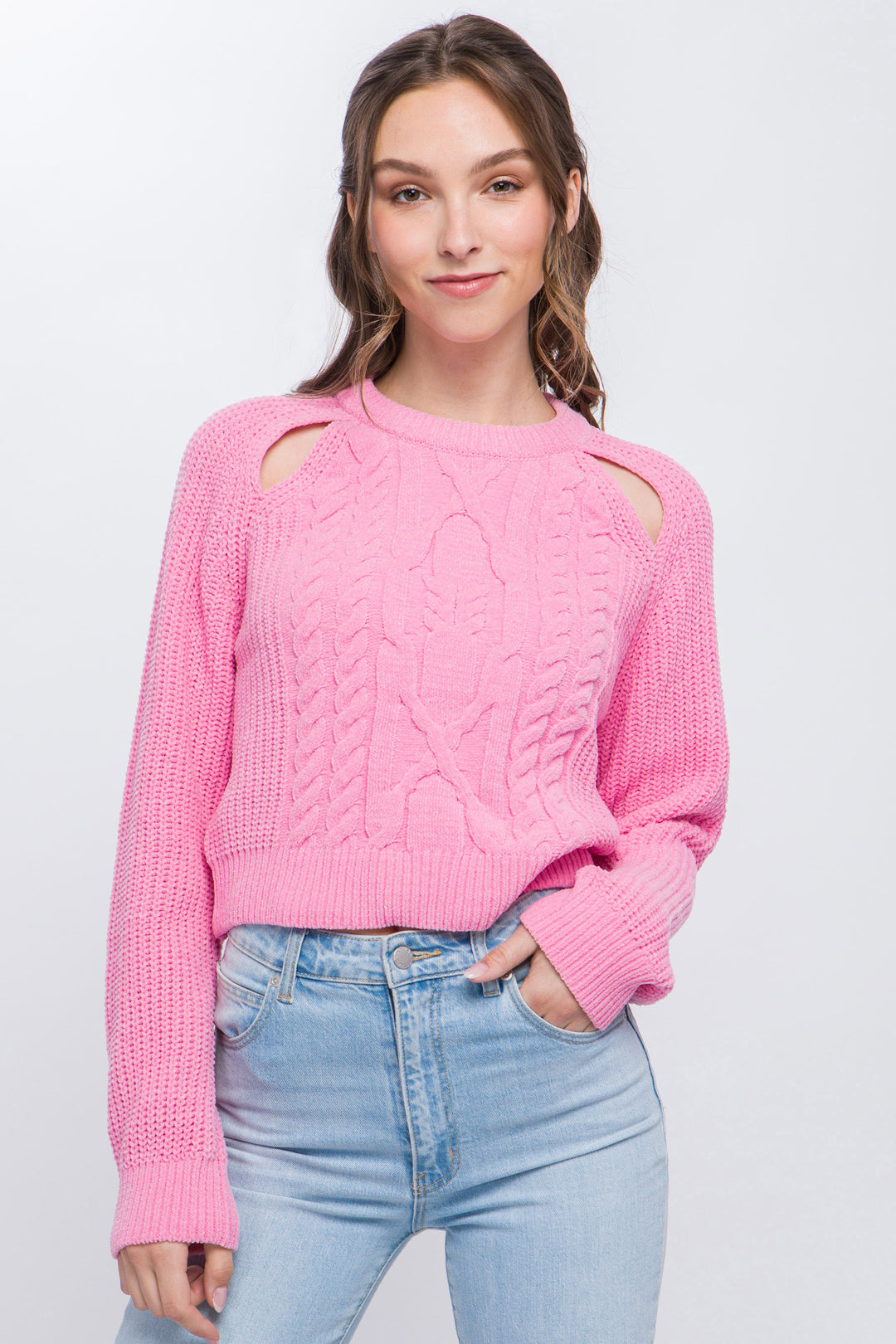 Love Tree Cutout Pullover Sweater Shirts & Tops RYSE Clothing Co. Pink S 