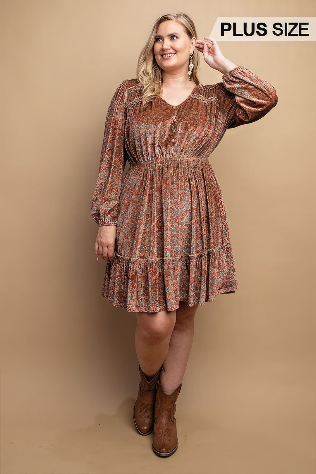 Gigio Patterned Velvet Mini Dress Dresses RYSE Clothing Co.   
