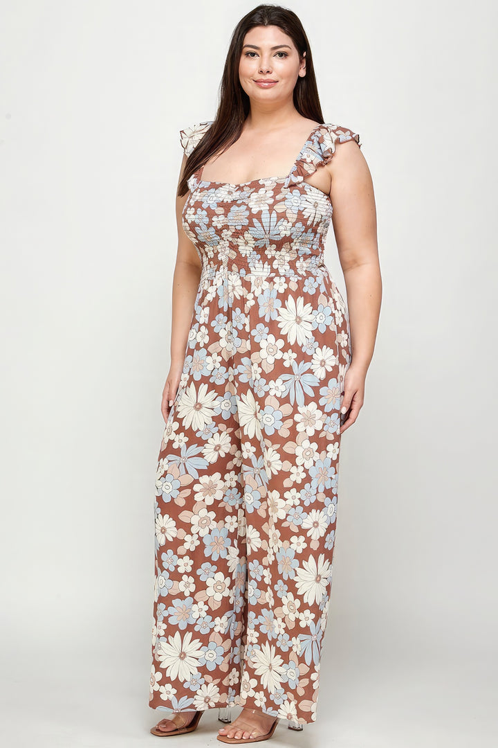 Haute Fox Floral Smocked Jumpsuit Jumpsuits & Rompers RYSE Clothing Co.   