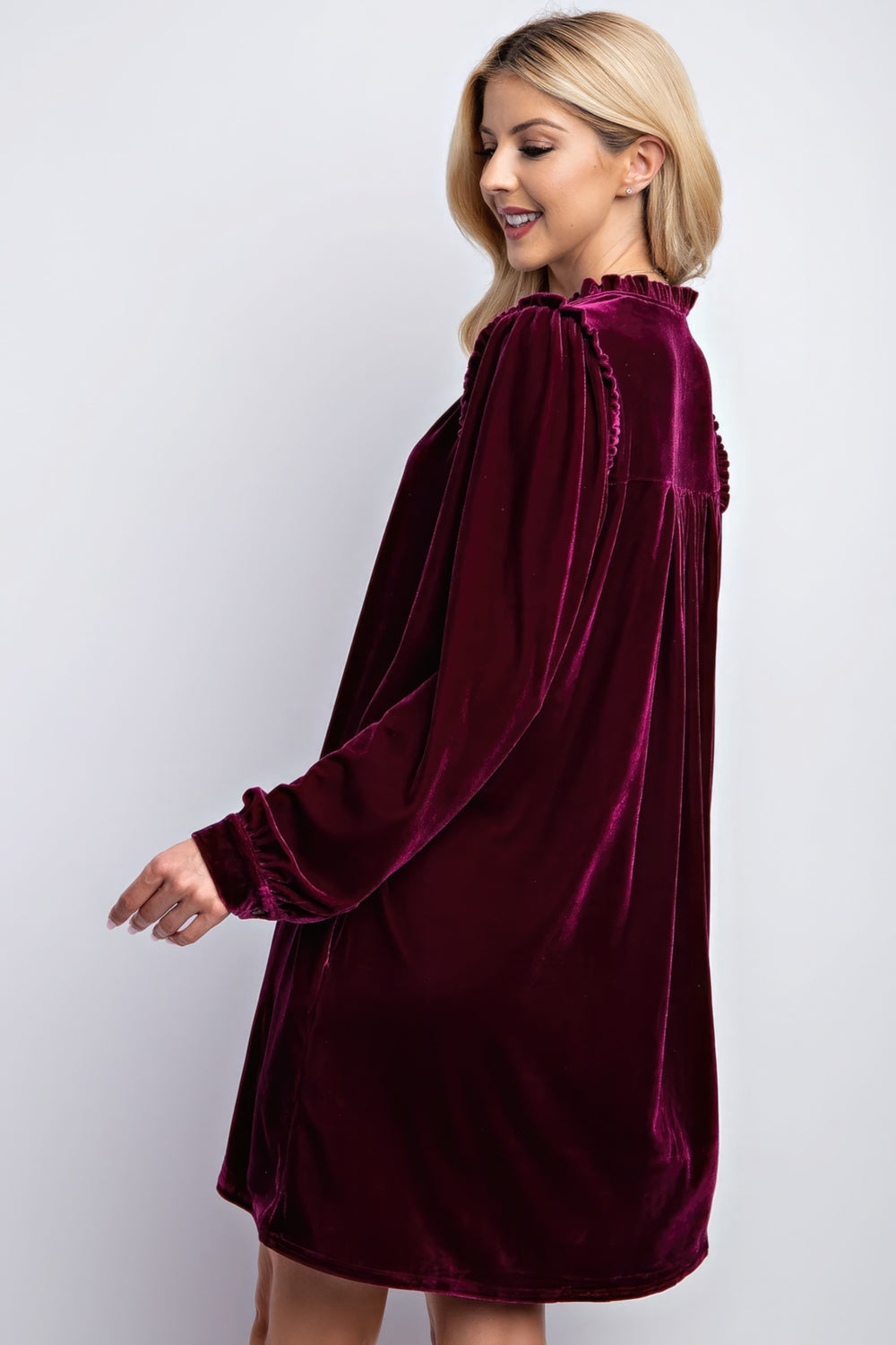 Easel Ruffled Velvet Mini Dress Dresses RYSE Clothing Co.   