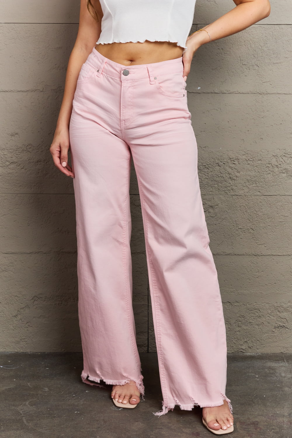 RISEN High Waist Wide Leg Jeans Pants RYSE Clothing Co. Blush Pink 0 