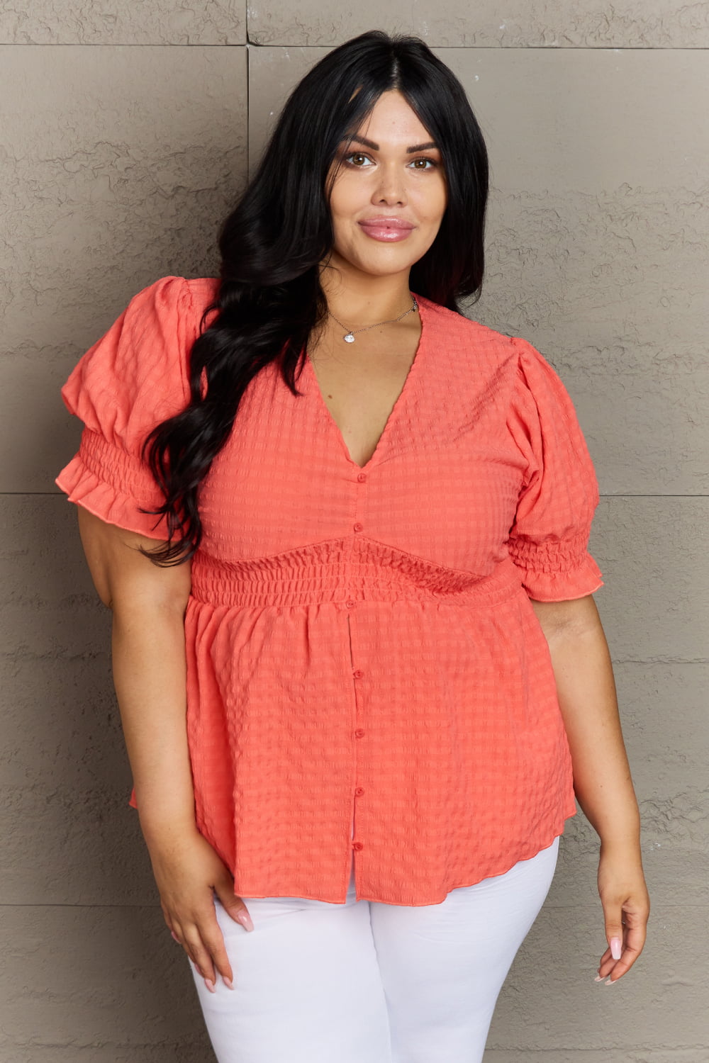 Culture Code Puff Sleeve Button Down Top Shirts & Tops RYSE Clothing Co. Coral S 