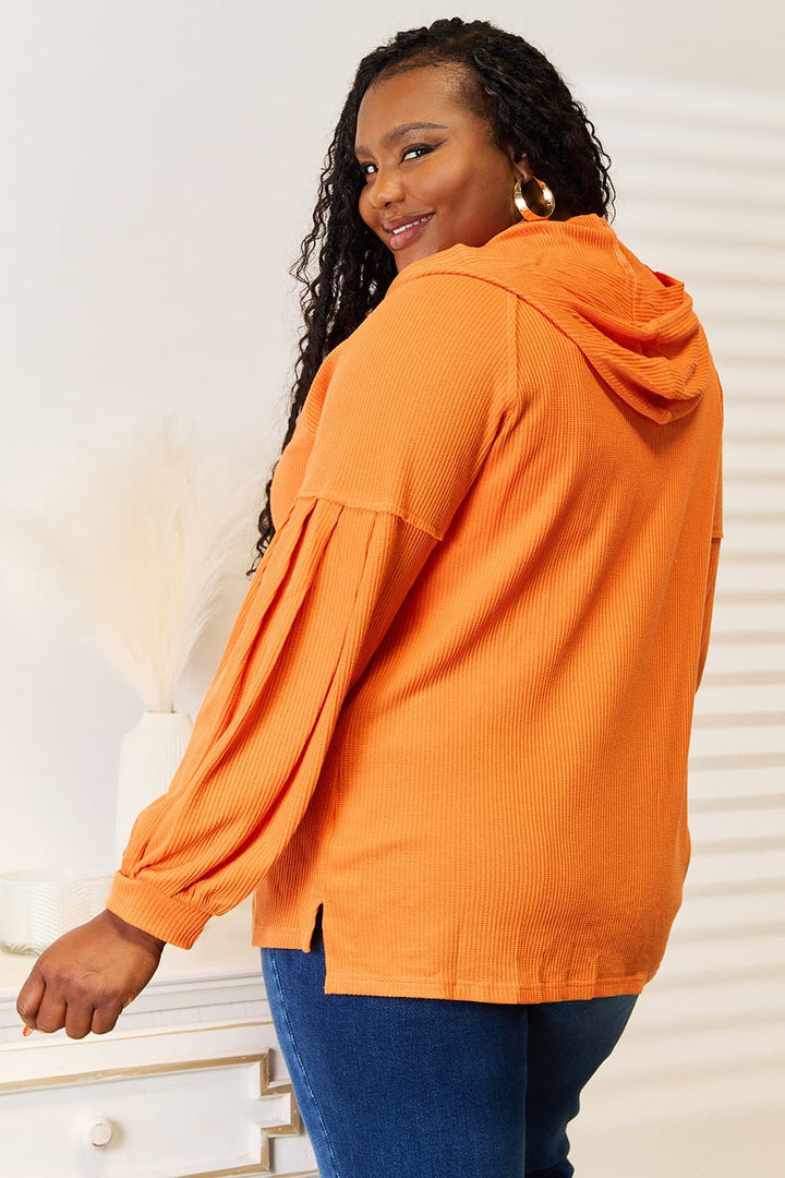 Balloon Sleeve Waffle Knit Hoodie Shirts & Tops RYSE Clothing Co.   