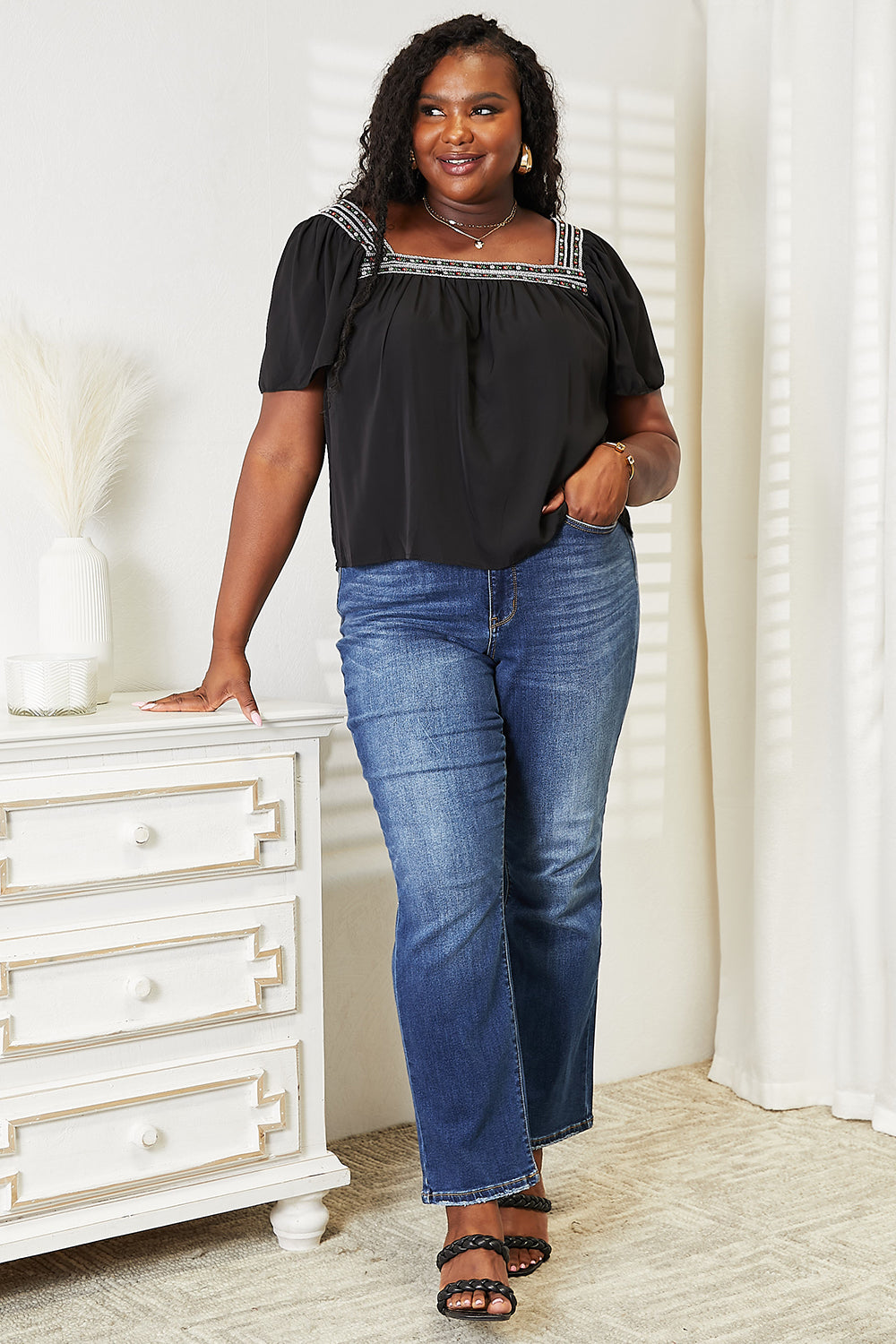 Square Neck Puff Sleeve Blouse Shirts & Tops RYSE Clothing Co.   