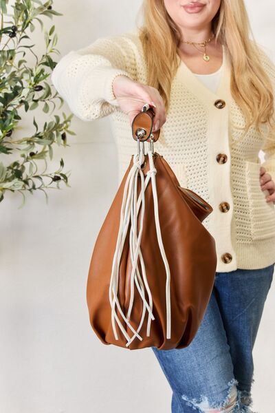 Fringe Detail Contrast Handbag Handbags RYSE Clothing Co.   