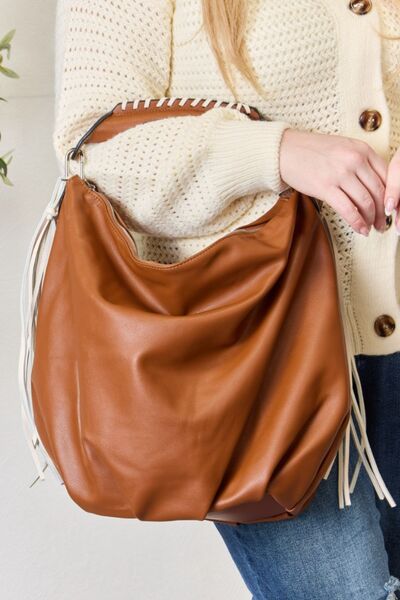 Fringe Detail Contrast Handbag Handbags RYSE Clothing Co. Tan One Size 
