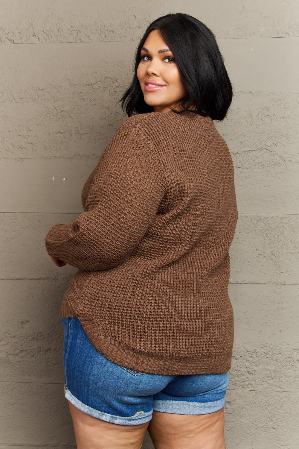 Zenana High Low Waffle Knit Sweater Shirts & Tops RYSE Clothing Co.   