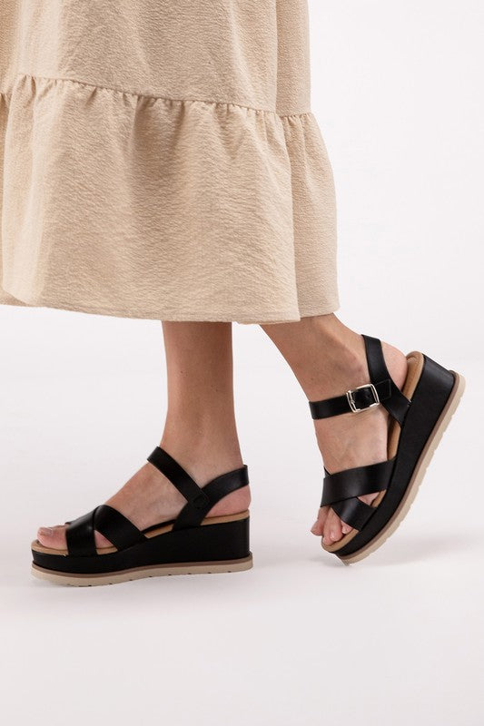 Clever-S Cross Strap Wedge Sandals  Fortune Dynamic Black 5.5 