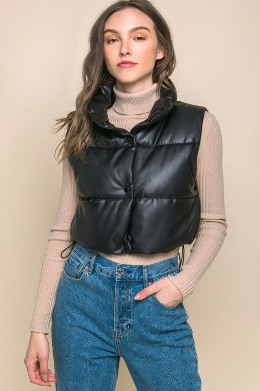 Love Tree Vegan Leather Cropped Puffer Vest vests RYSE Clothing Co.   