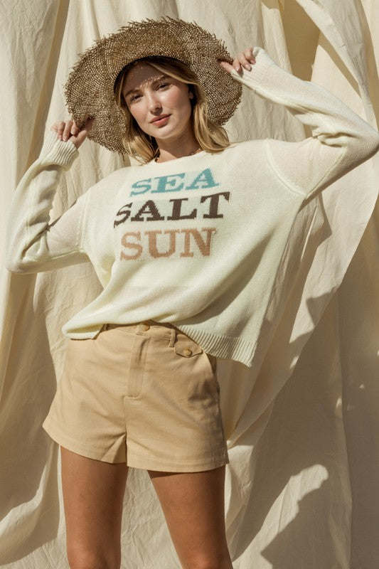 Round Neck Long Sleeve Sea Salt Sun Sweater  Gilli White S 