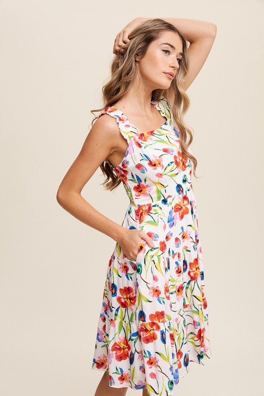 Listicle Flower Print Square Neck Dress Dresses RYSE Clothing Co.   