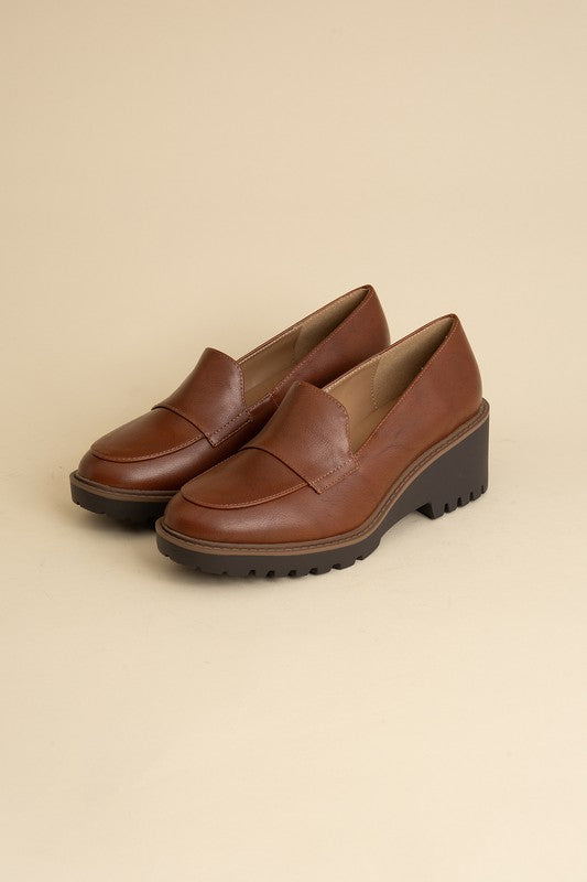 Emilia Wedge Loafers Shoes RYSE Clothing Co. Cognac 5.5 