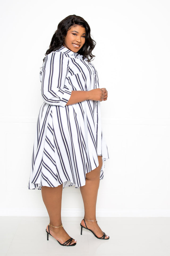 Buxom Couture Nothing To It Striped Shirt Dress in Black Dresses RYSE Clothing Co.   