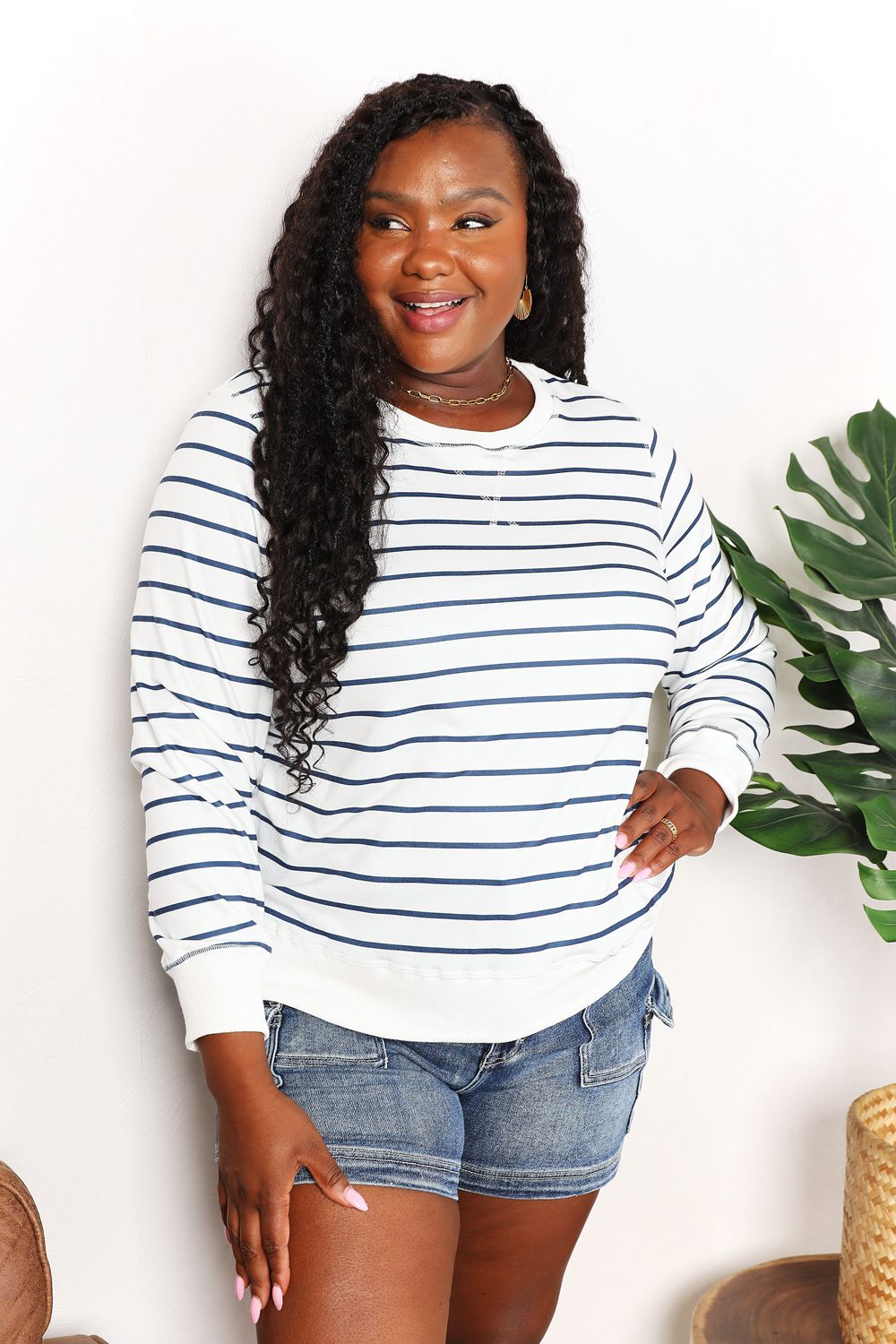 Double Take Striped Long Sleeve Top Shirts & Tops RYSE Clothing Co.   