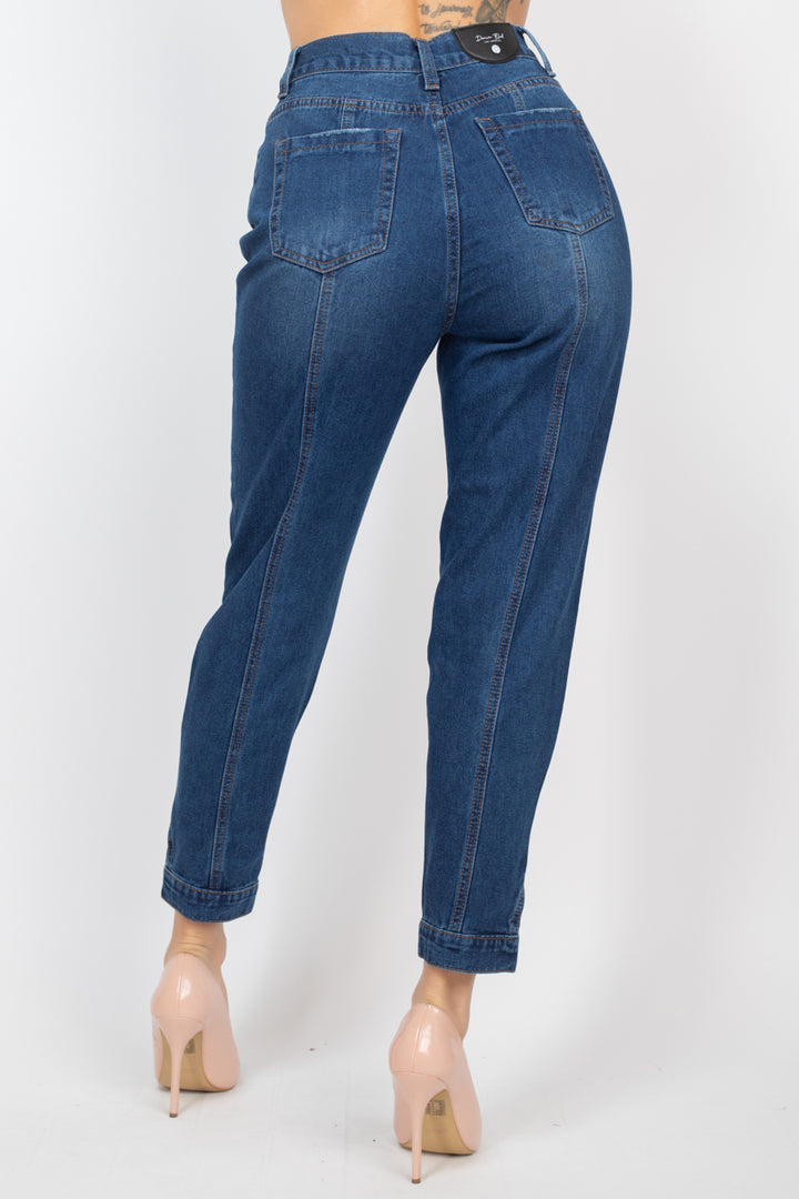 Iris Basic Button Cuff Mom Jeans - Classic Wash Jeans RYSE Clothing Co.   