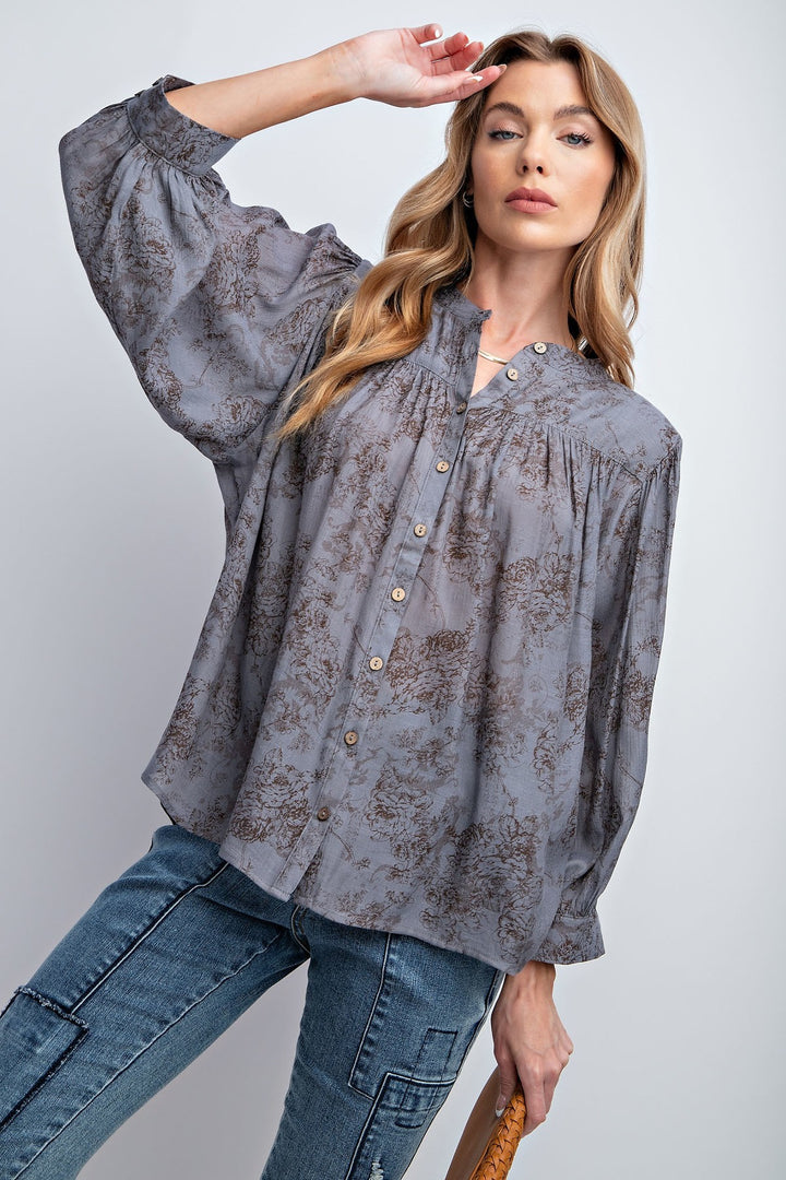 Easel Crepe Printed Top  RYSE Clothing Co. Ash S 