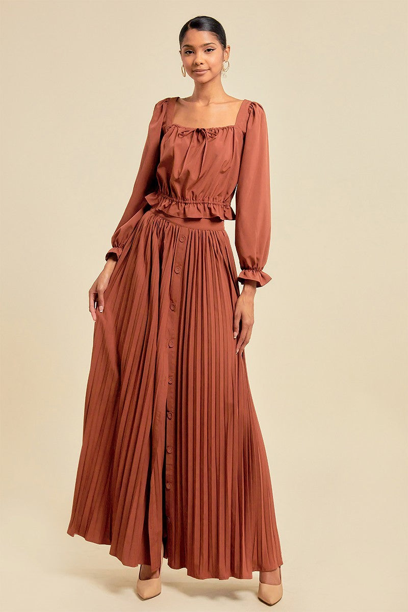 QMP Moda Button Front Pleated Maxi Skirt Skirts RYSE Clothing Co.   
