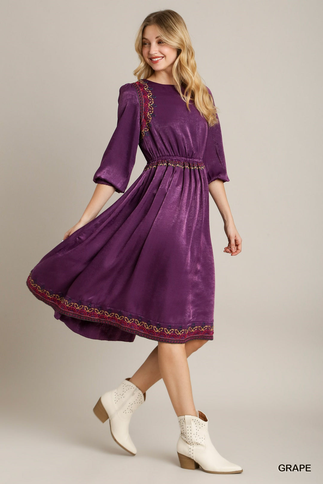 Umgee Satin Embroidered Midi Dress Dresses RYSE Clothing Co.   