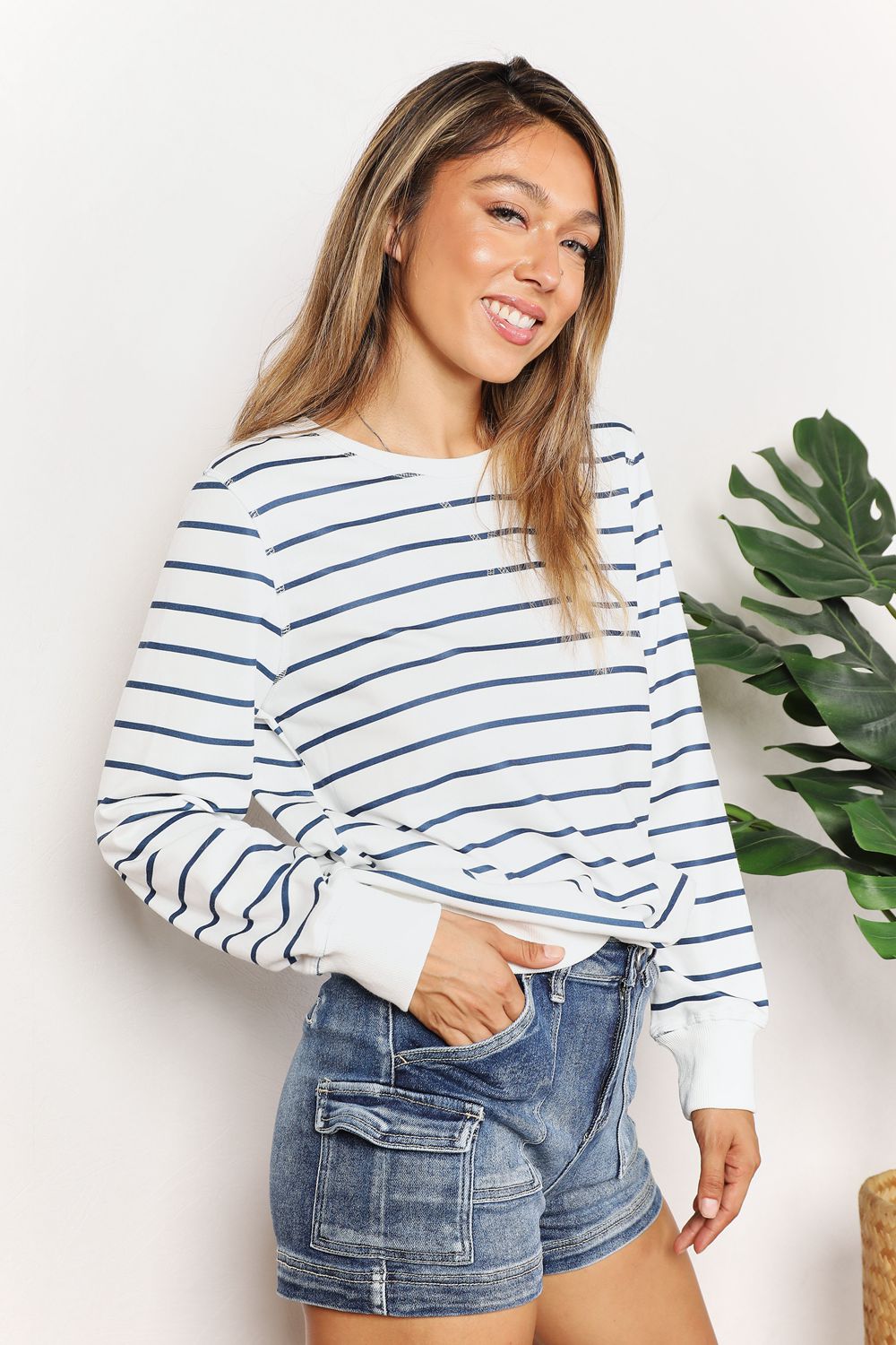 Double Take Striped Long Sleeve Top Shirts & Tops RYSE Clothing Co.   